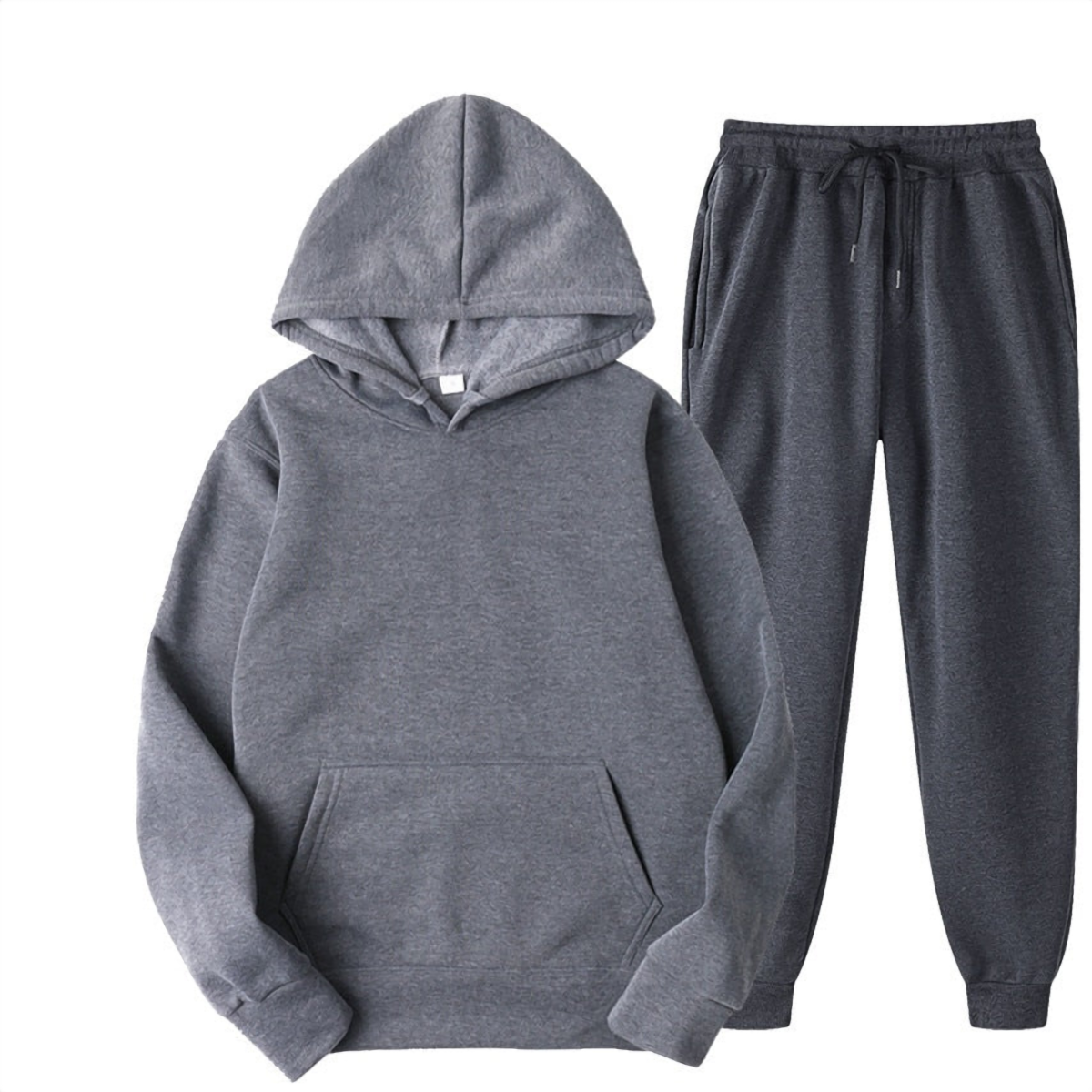 Ensemble jogging homme en molleton gris foncé, sweat à capuche et pantalon
