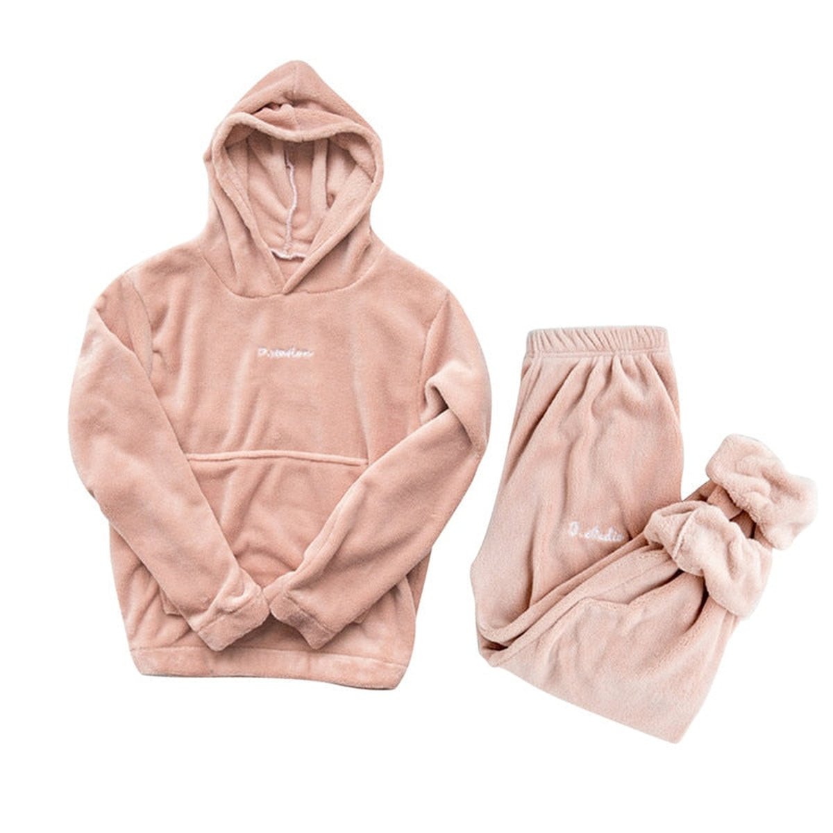 Ensemble pyjama d'hiver en flanelle polaire à capuche, coloris rose