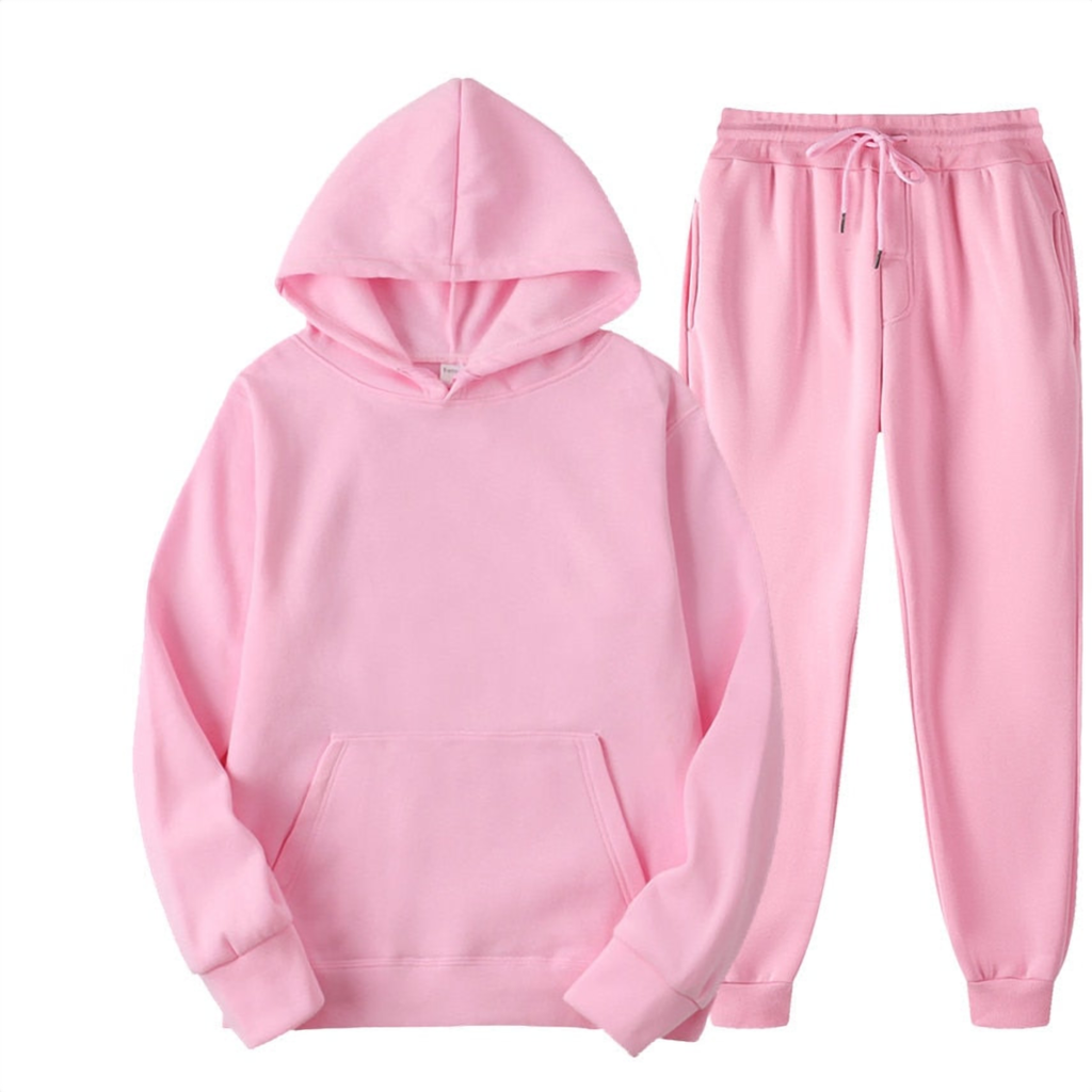 Ensemble jogging homme en molleton rose, sweat à capuche et pantalon