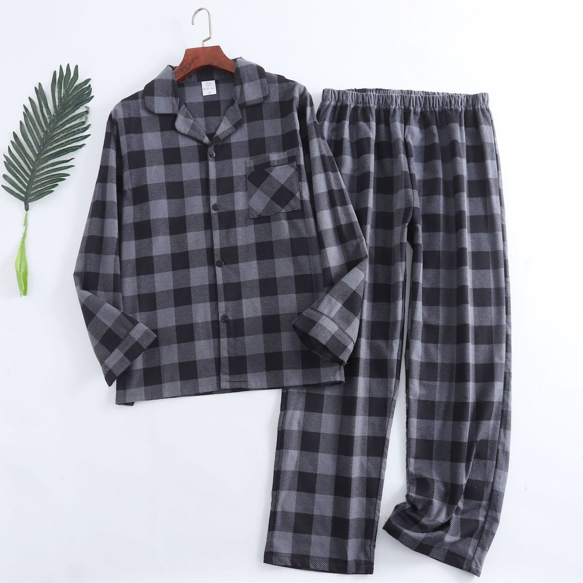 Pyjama homme en coton à carreaux gris et anthracite, motif numéro 3