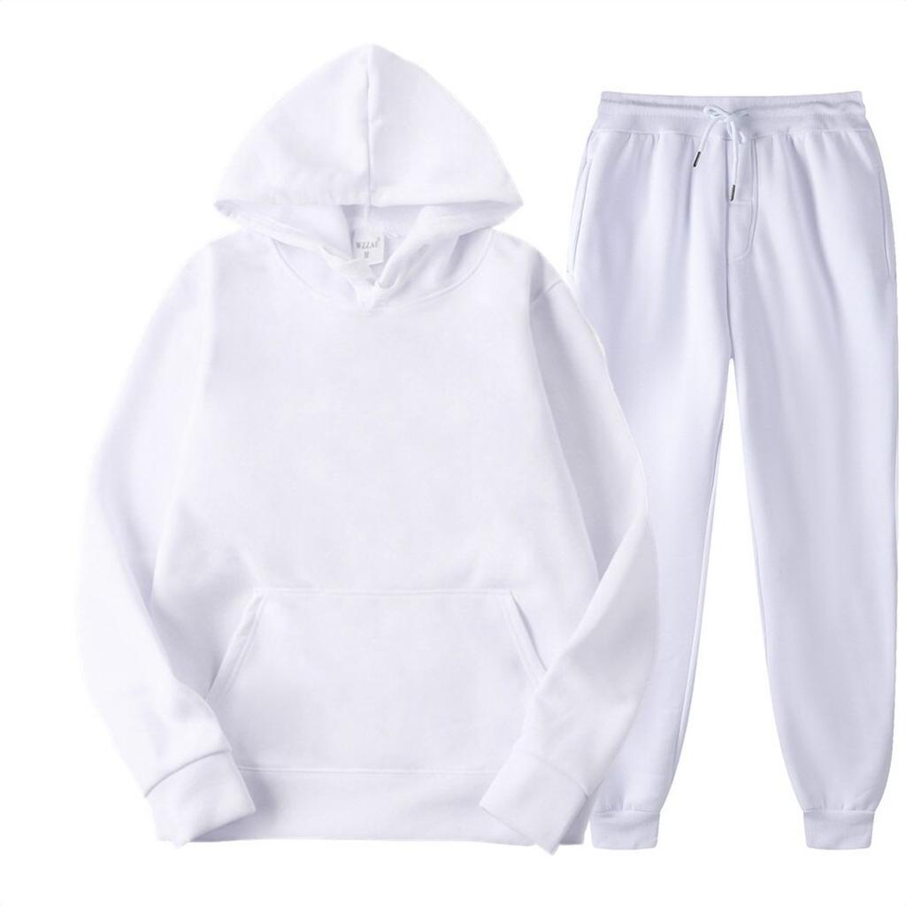 Ensemble jogging homme en molleton blanc, sweat à capuche et pantalon