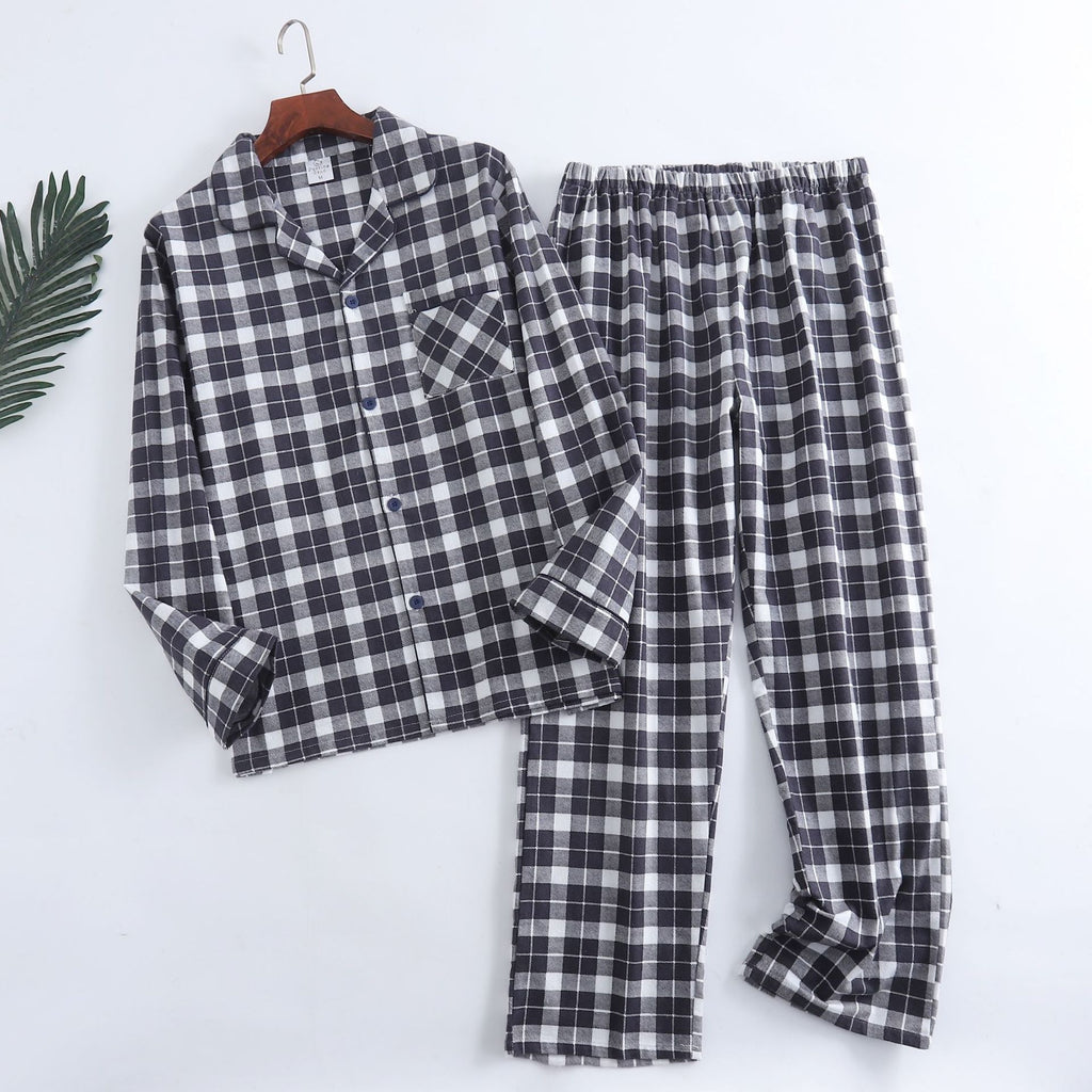 Pyjama homme en coton à carreaux gris et blanc, motif numéro 5