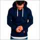 Sweat à capuche bleu marine porté de face avec cordon blanc