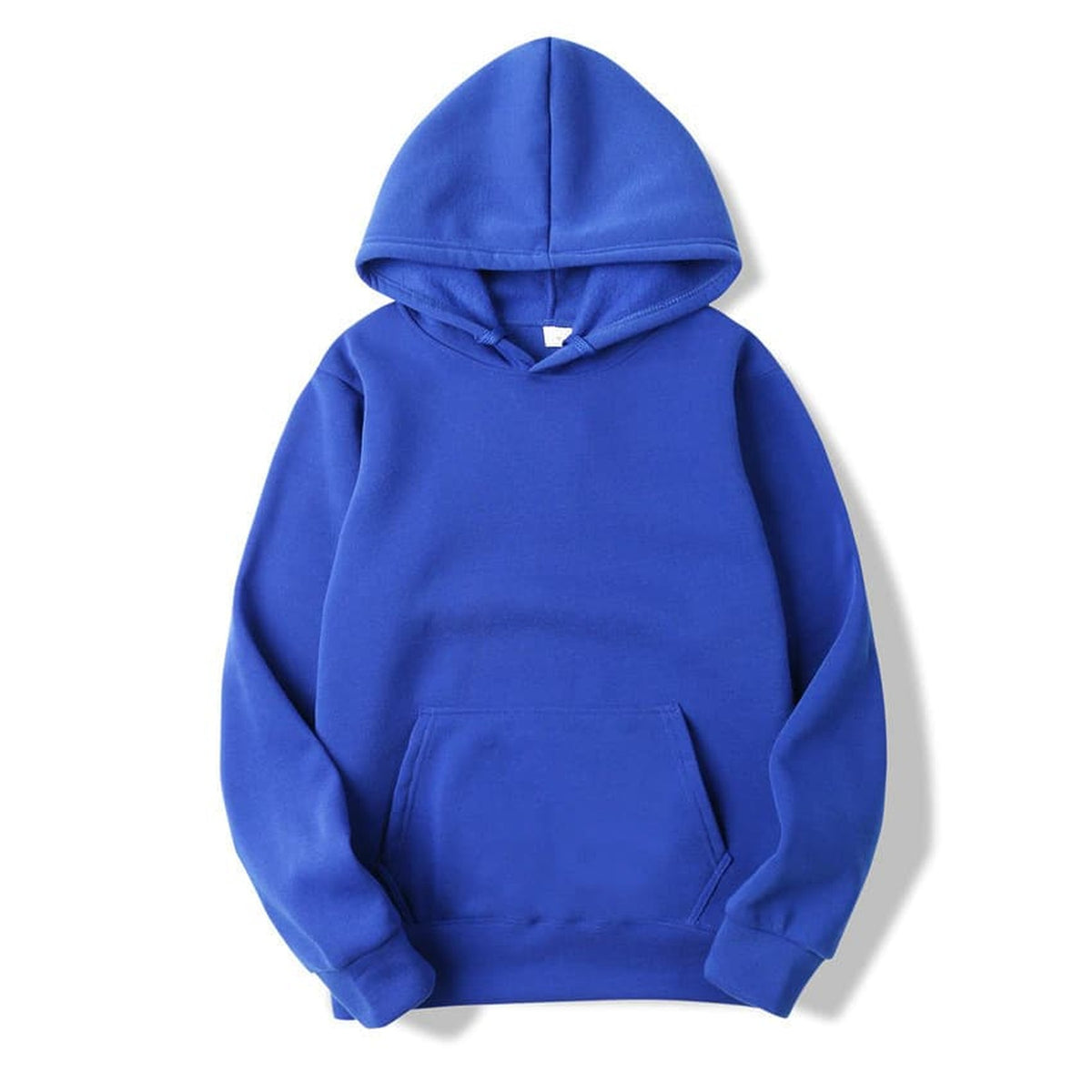 Sweat à capuche mixte uni bleu clair présenté de face