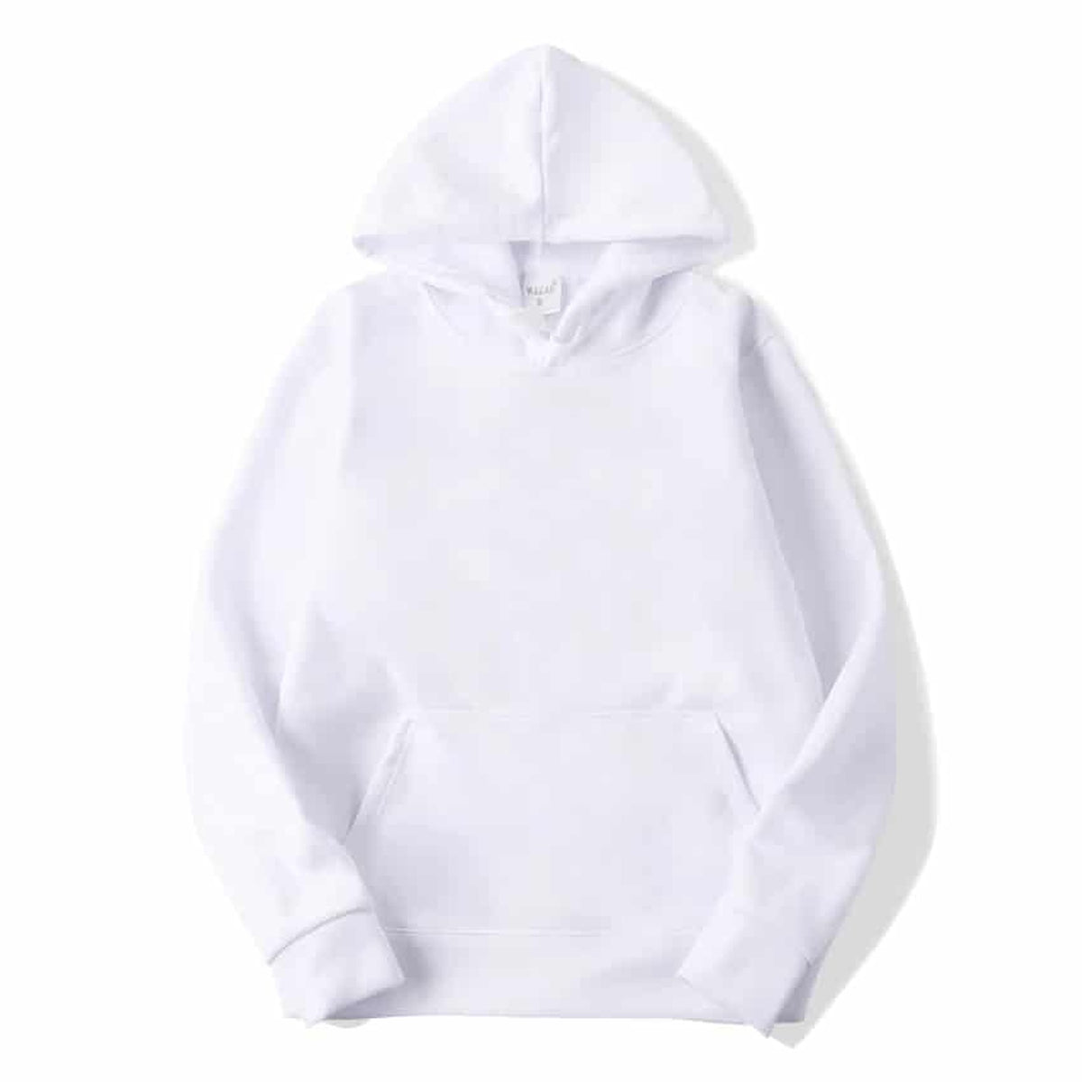 Sweat à capuche mixte uni blanc présenté de face