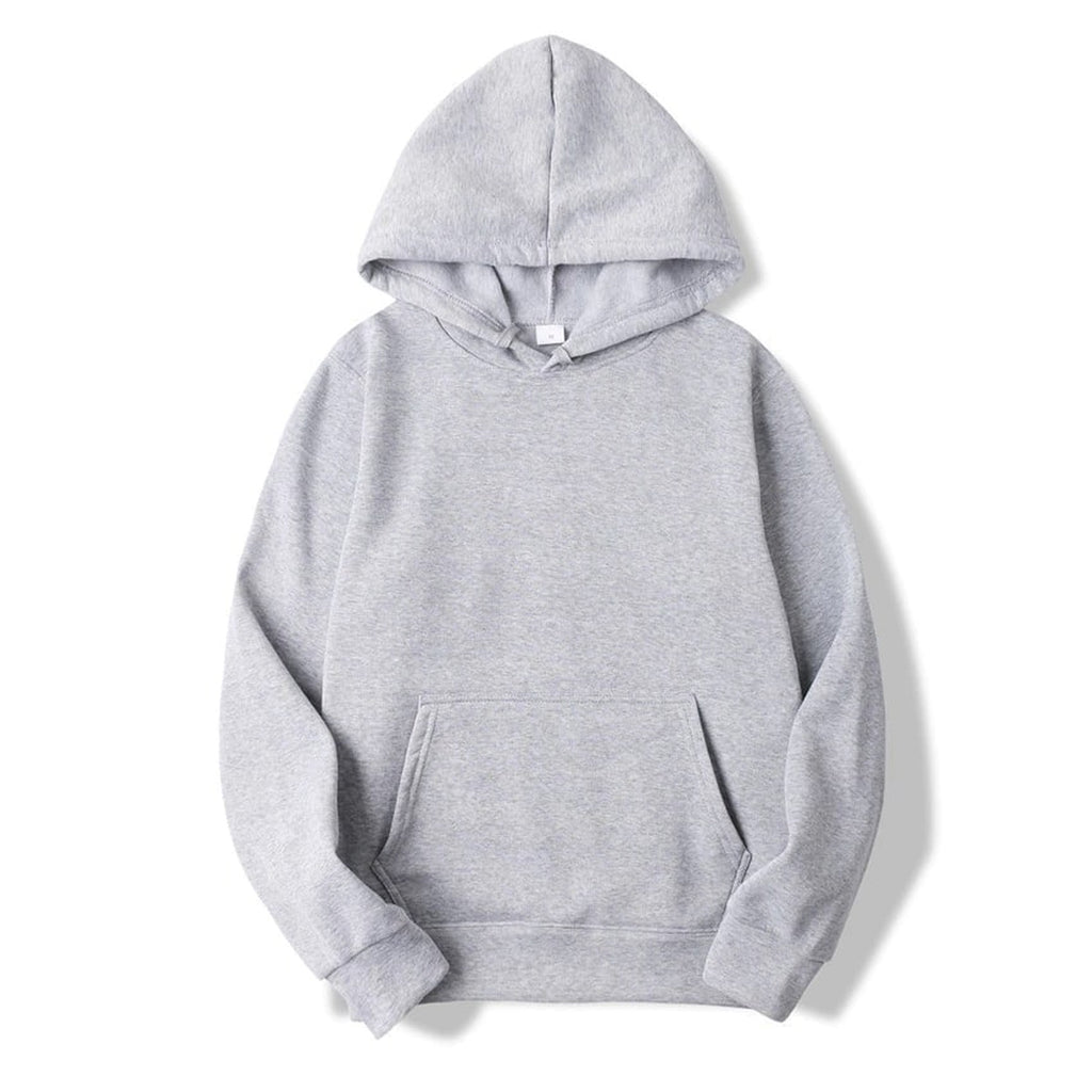 Sweat à capuche mixte uni gris clair présenté de face