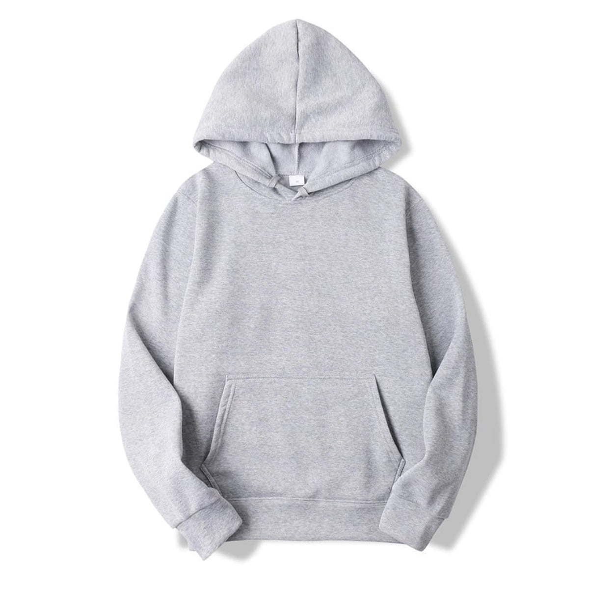 Sweat à capuche mixte uni gris clair présenté de face