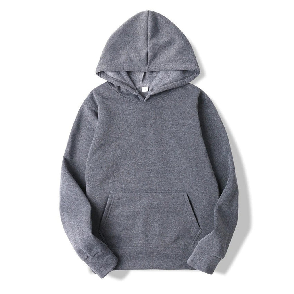 Sweat à capuche mixte uni gris foncé présenté de face