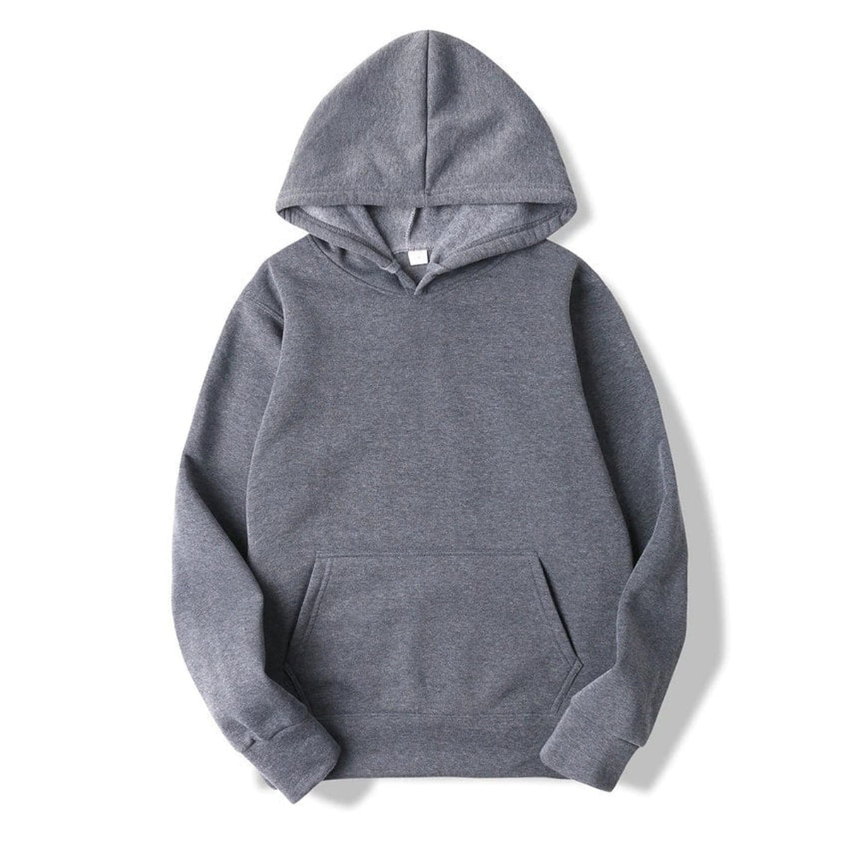 Sweat à capuche mixte uni gris foncé présenté de face