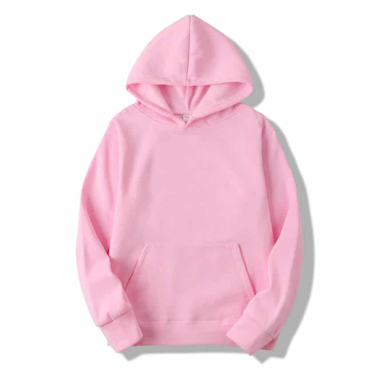 Sweat à capuche mixte uni rose présenté de face