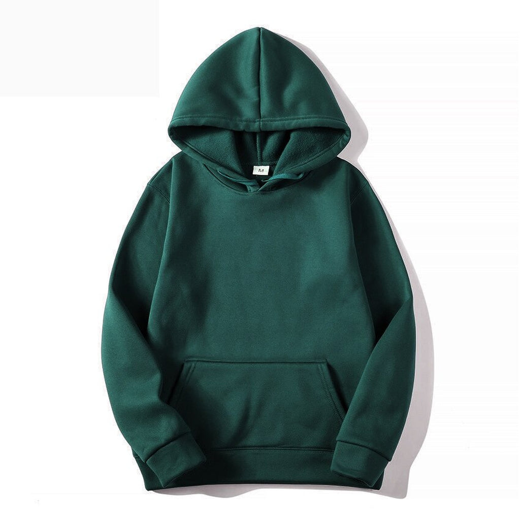 Sweat à capuche mixte uni vert présenté de face