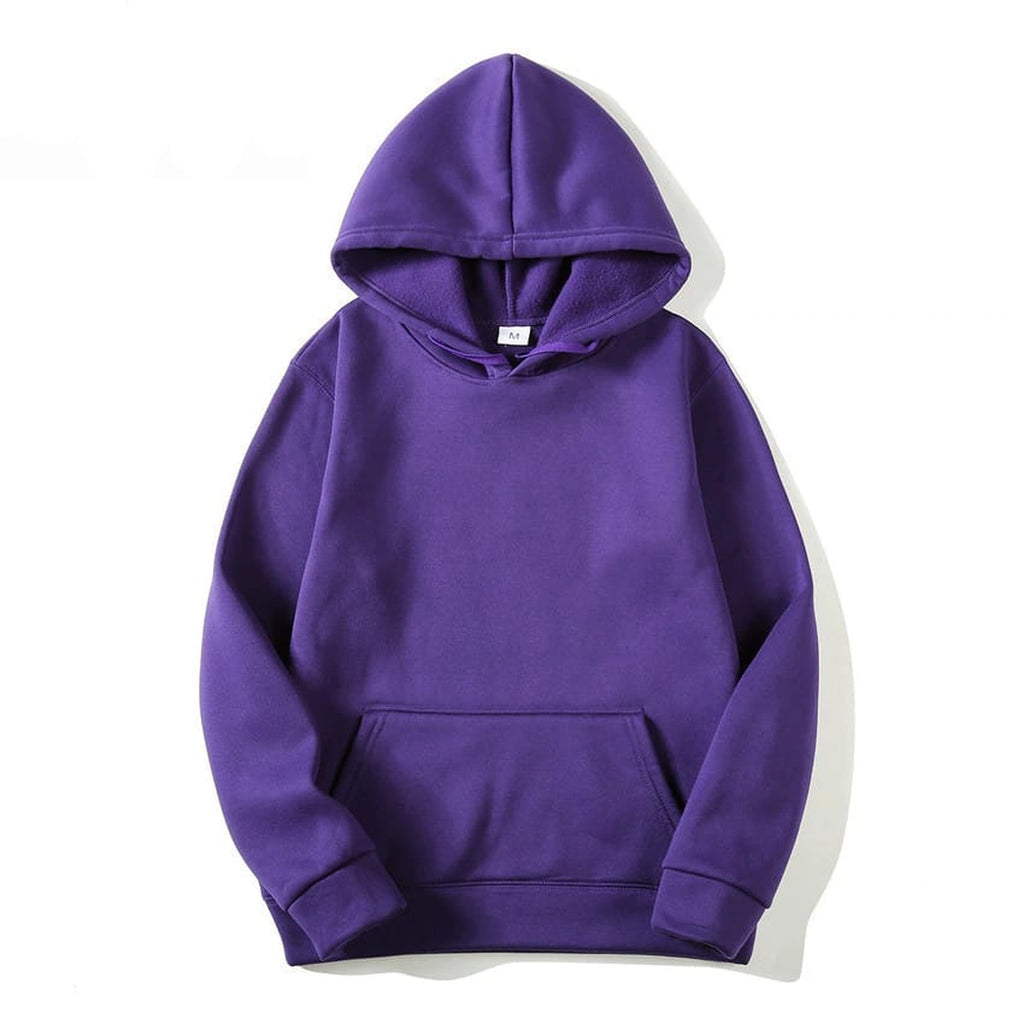 Sweat à capuche mixte uni violet présenté de face