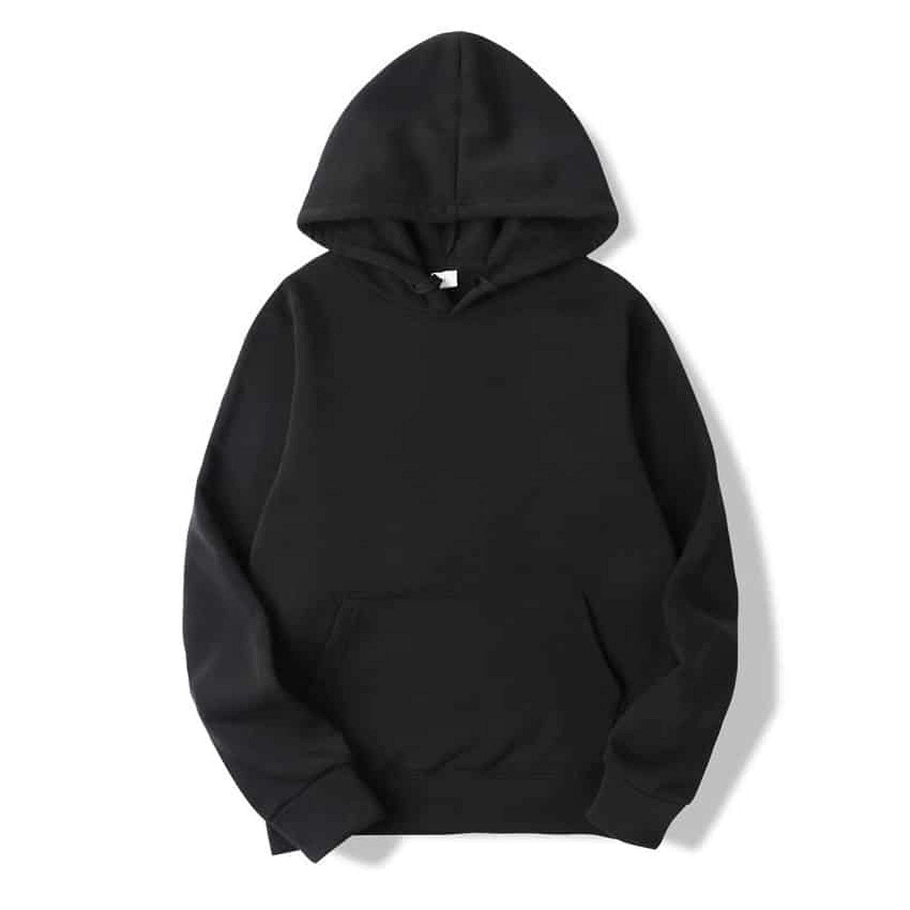 Sweat à capuche mixte uni noir présenté de face Image