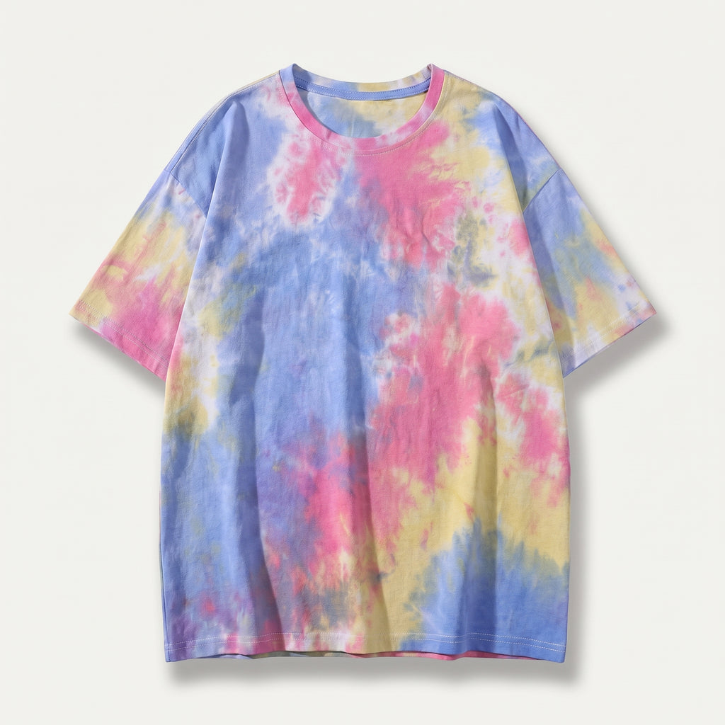T-shirt ample tie-dye bleu rose jaune sur mannequin invisible