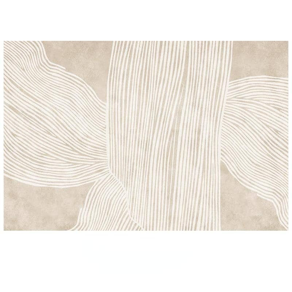 Le tapis vu de dessus, modele greige, vague et rayures