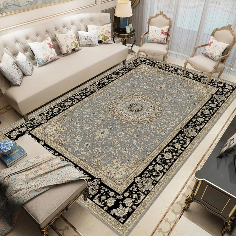 Tapis boho turc aux tons bleus, déclinaison gris et noir