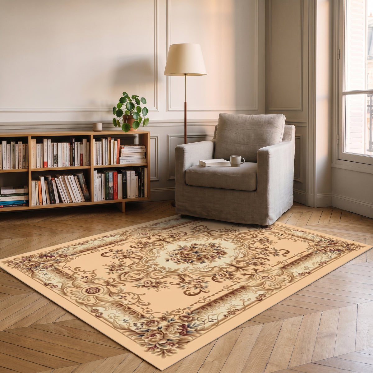 Tapis boho turc aux tons chauds mis en scène dans un intérieur français, vue 1 Image