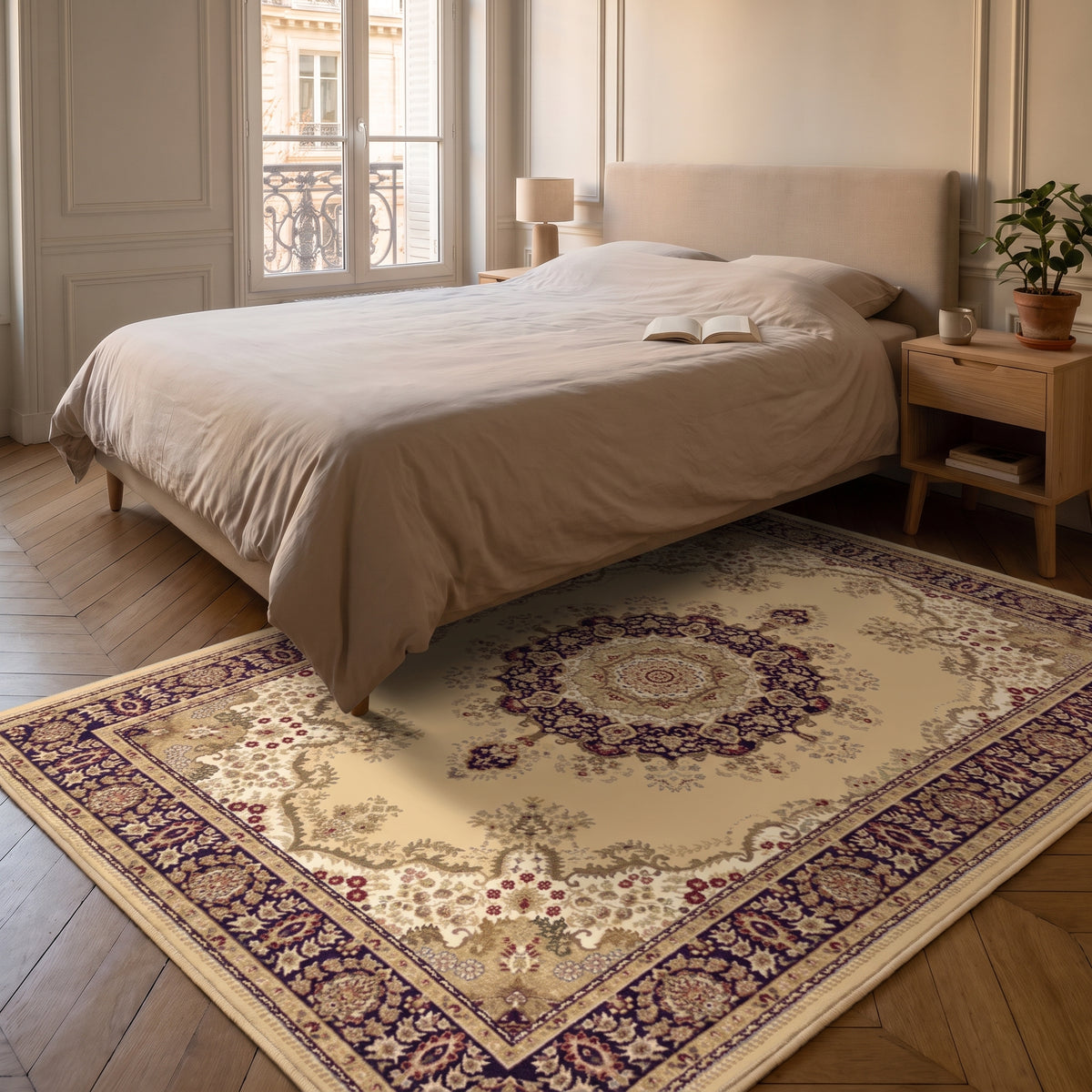 Tapis boho turc aux tons chauds mis en scène dans un intérieur français, vue 2 Image