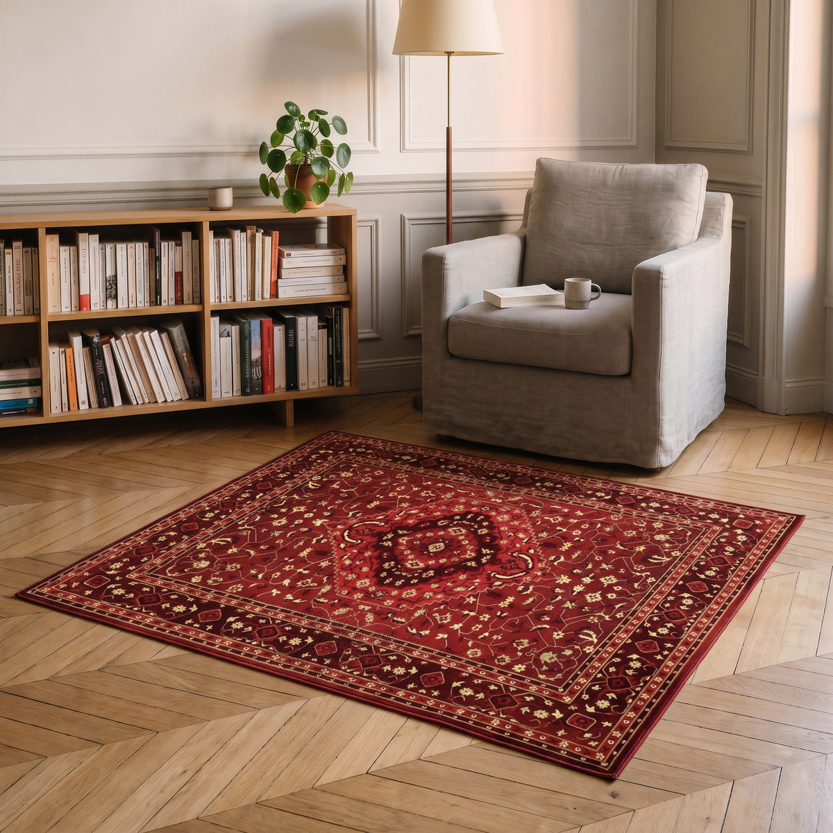 Tapis boho turc aux tons rouges, déclinaison rouge