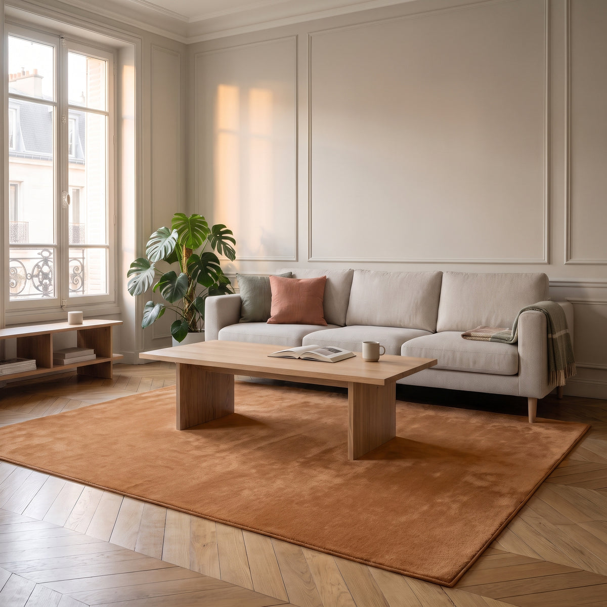 Tapis camel structurant le coin salon Image