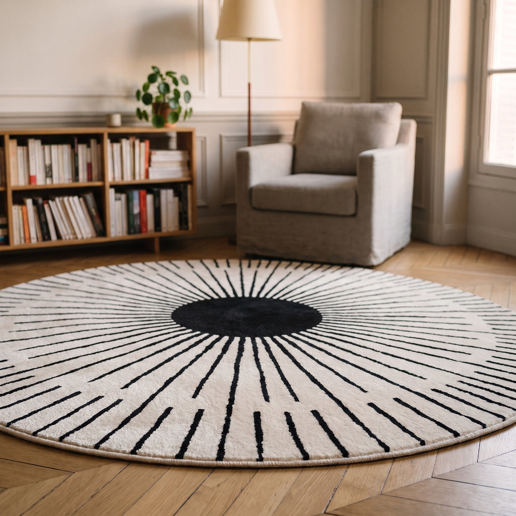 Détail du centre et des lignes du tapis géométrique