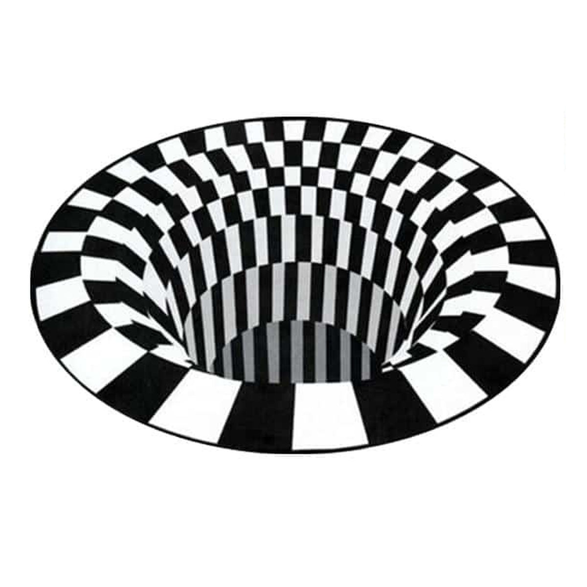 Packshot du tapis illusion d’optique rond noir et blanc
