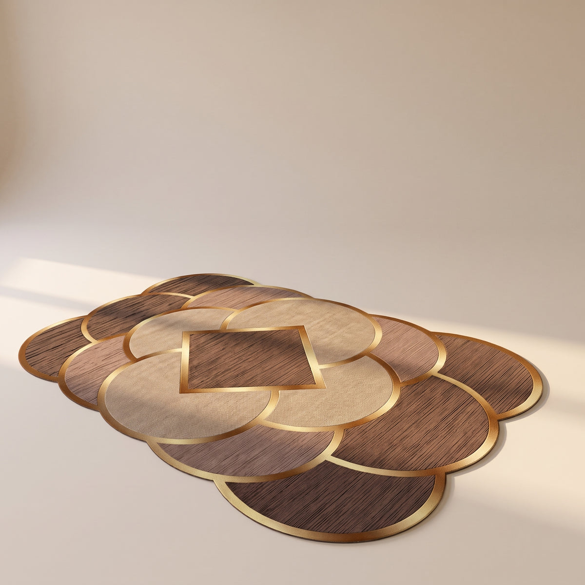 Tapis à pétales marron entièrement visible sur fond clair