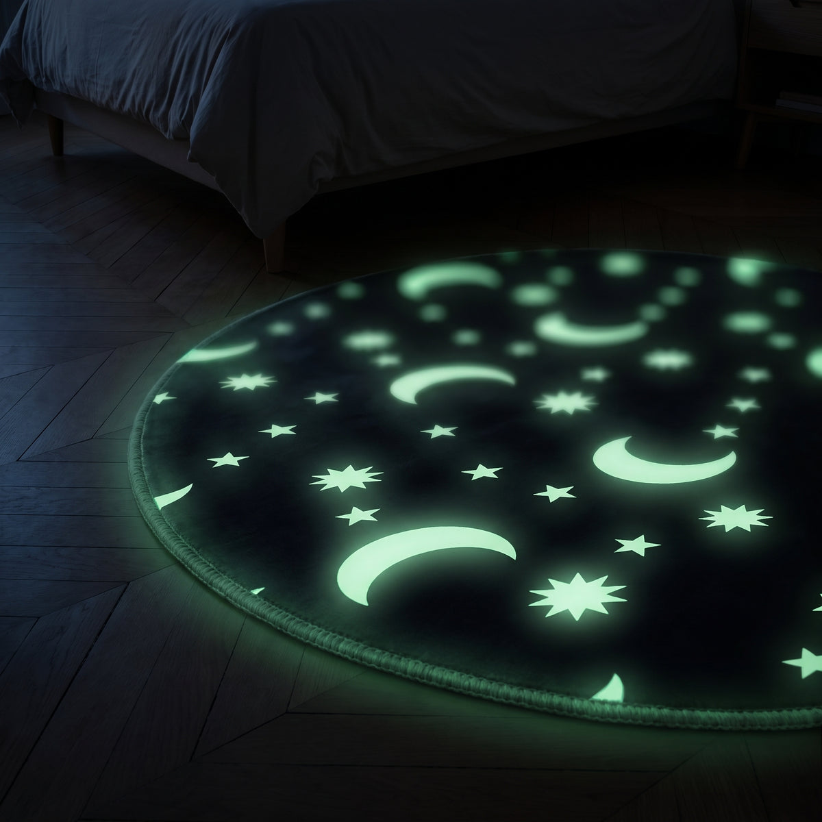 Tapis gris phosphorescent qui brille dans l'obscurité, gros plan sur les motifs Image
