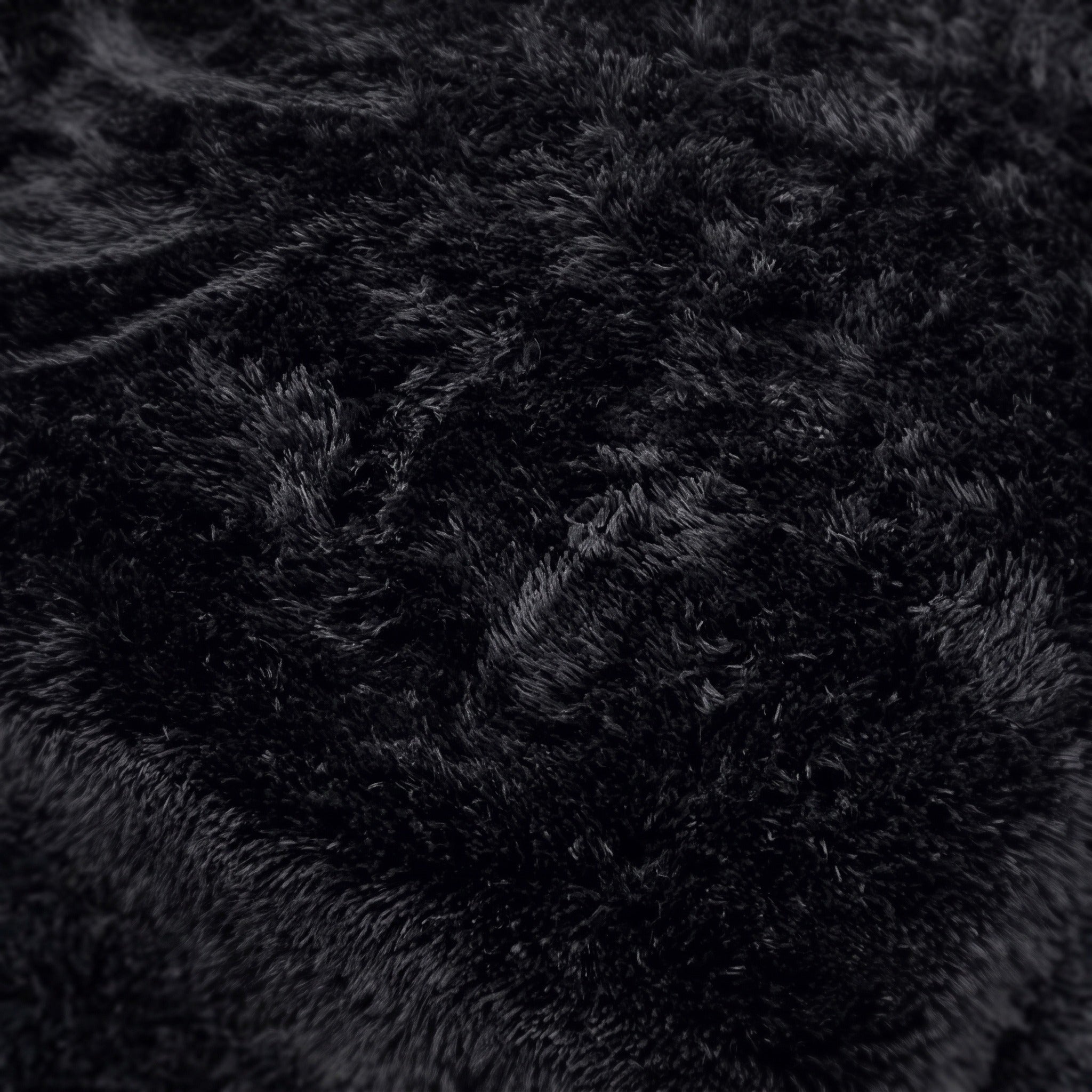 Surface d'un tapis noir à poils longs vue de très près, fibre nette en lumière du jour Image