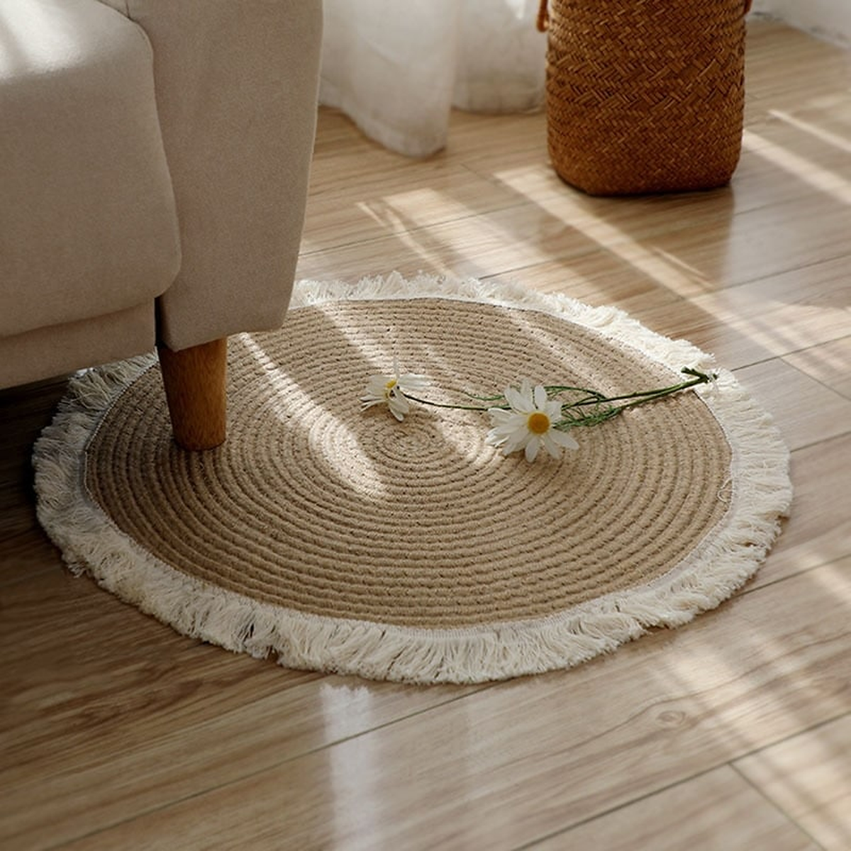 Tapis rond à franges