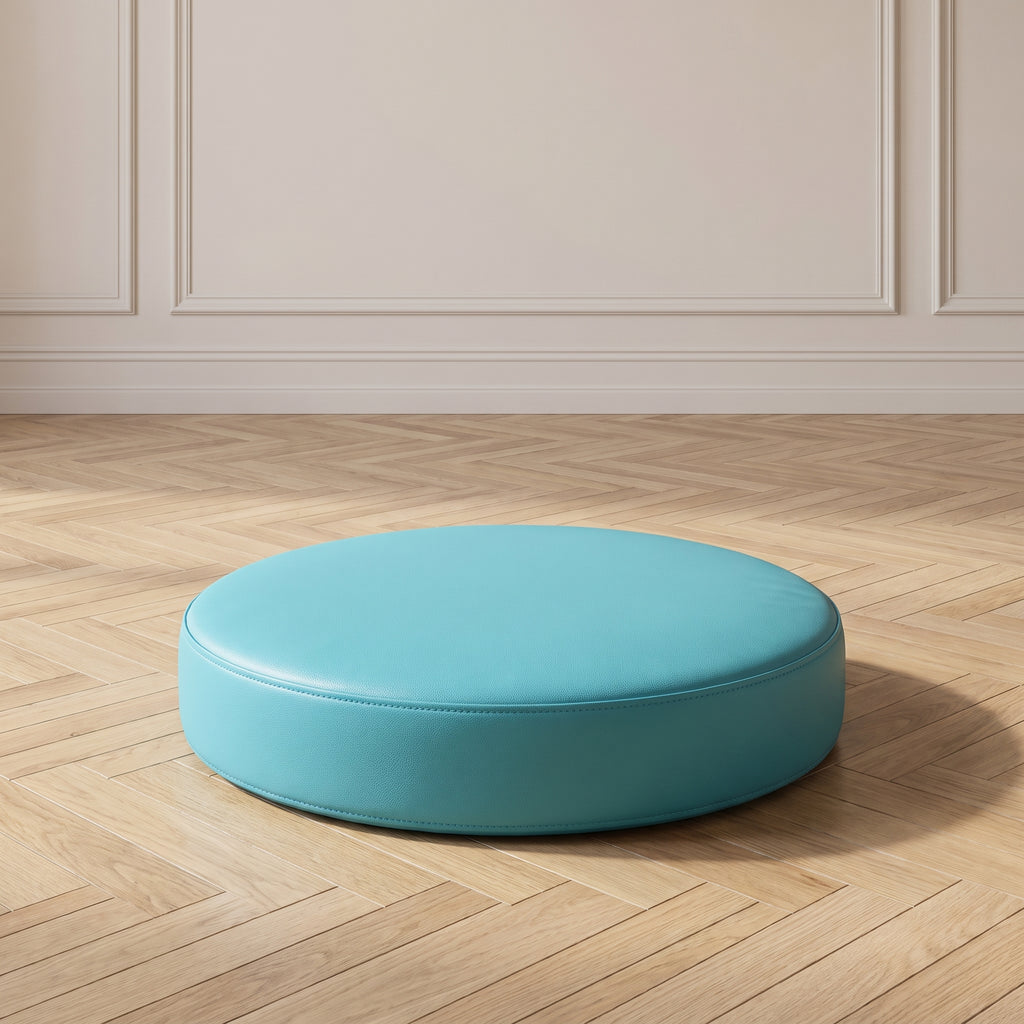 Coussin de sol rond en simili cuir turquoise