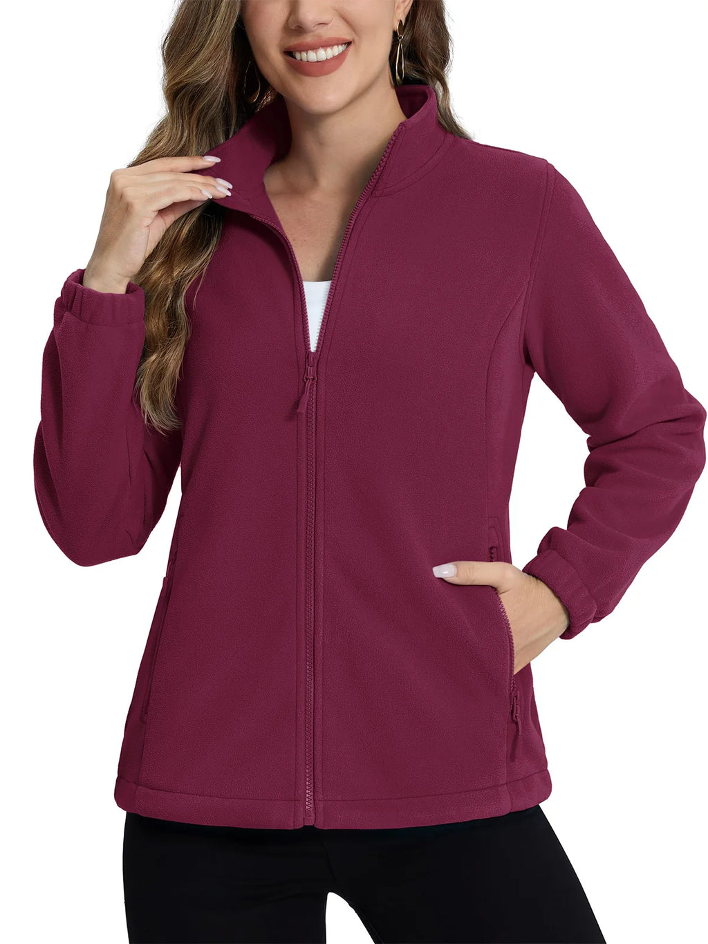 Veste polaire femme bordeaux vue de face