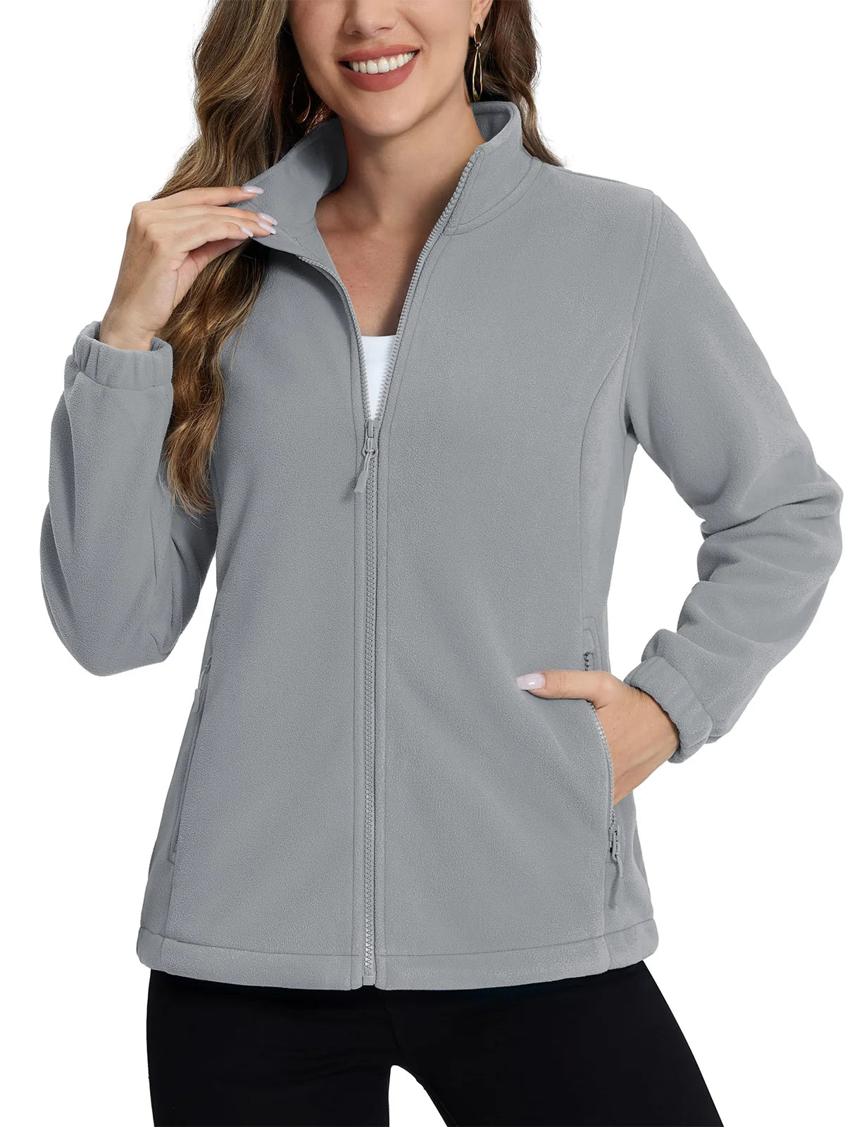 Veste polaire femme gris clair vue de face