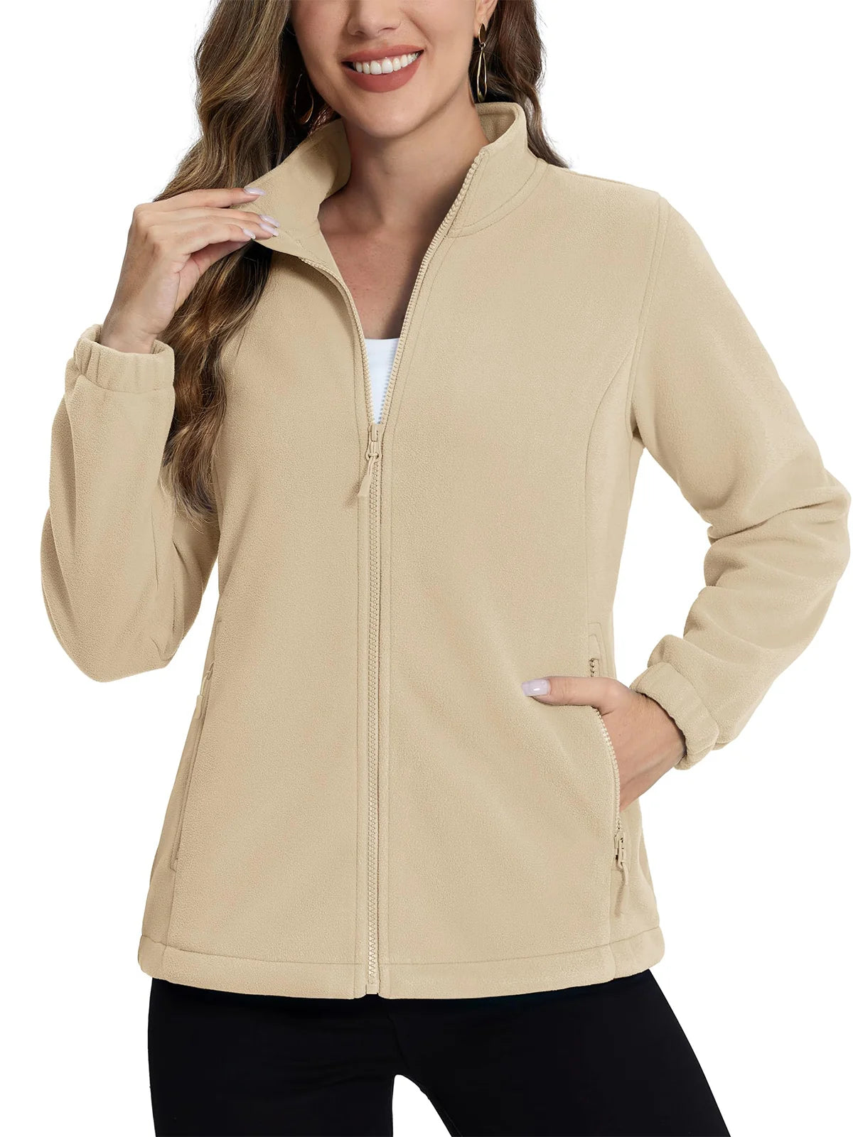 Veste polaire femme kaki clair vue de face