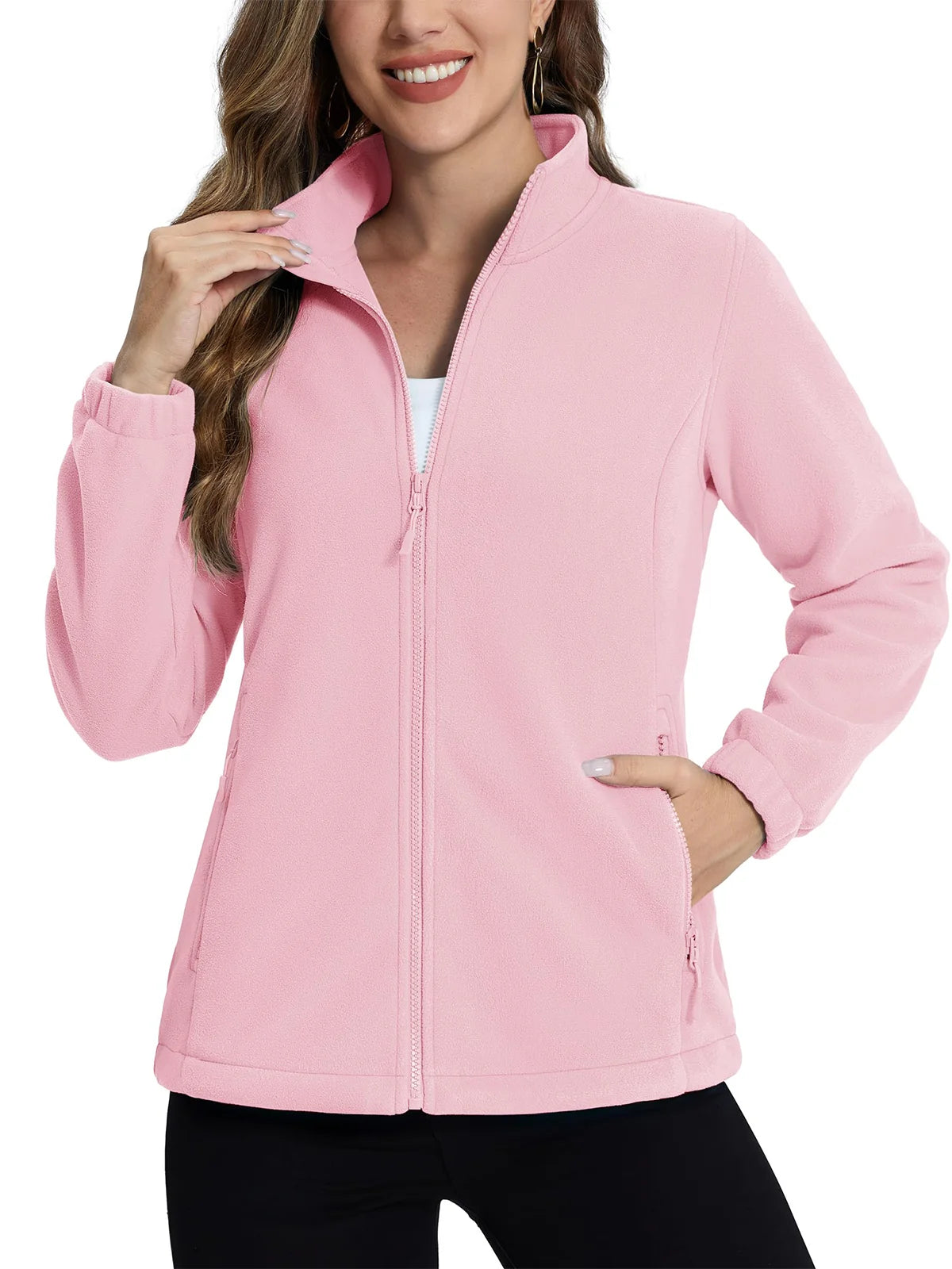 Veste polaire femme rose poudré vue de face