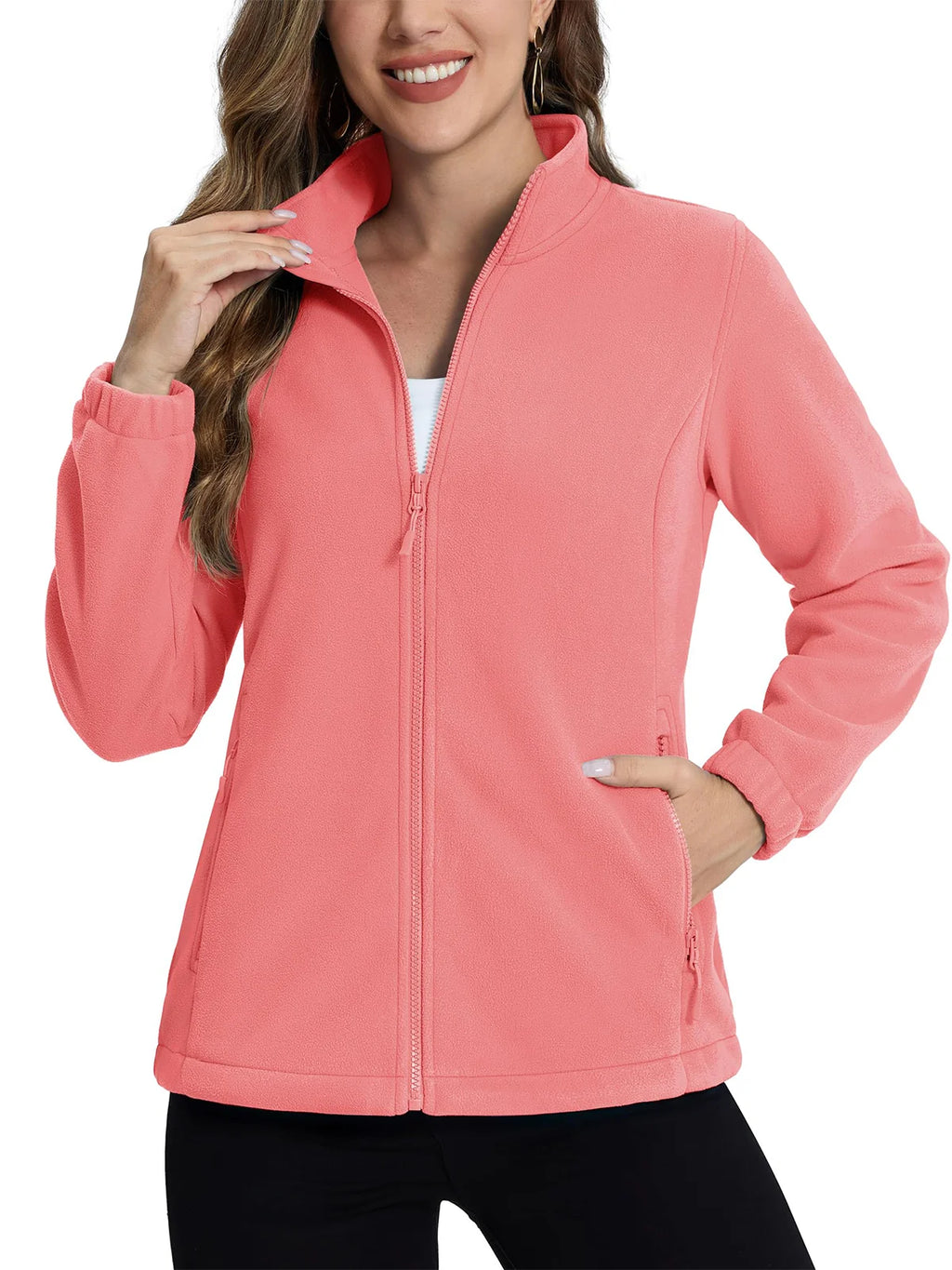 Veste polaire femme rouge corail vue de face