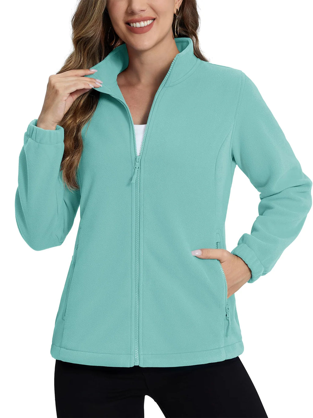 Veste polaire femme vert d’eau vue de face
