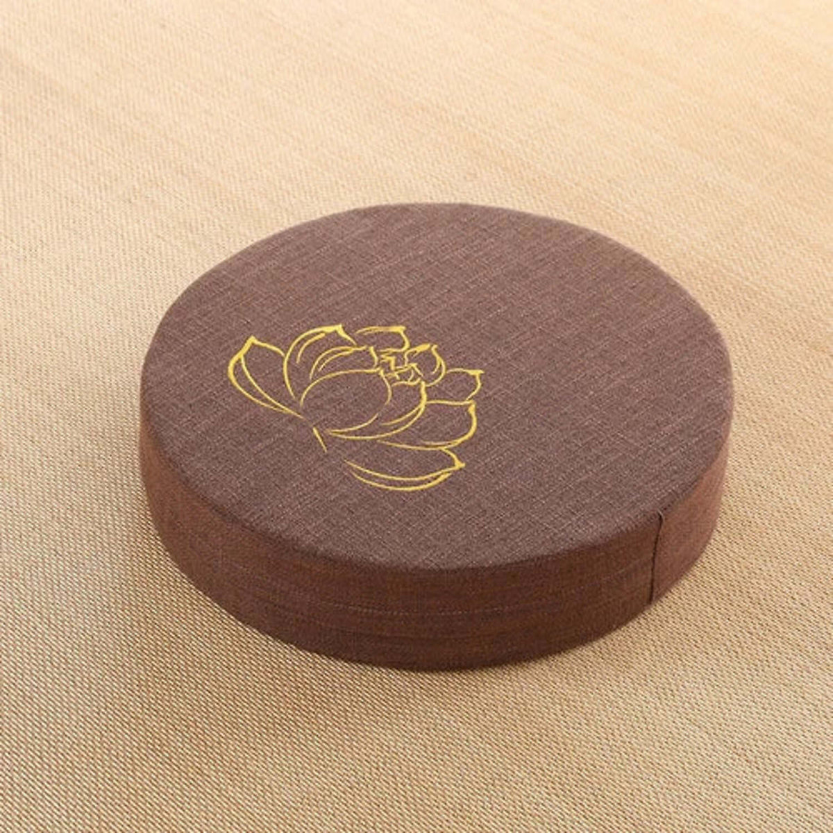 Coussin de sol rond, coloris Marron avec fleur