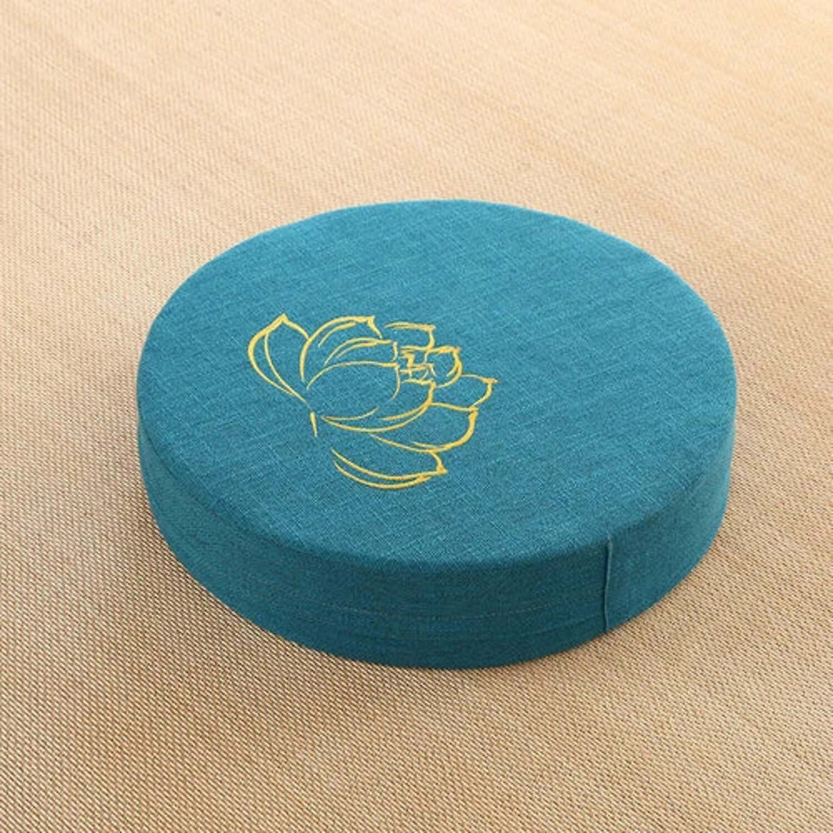 Coussin de sol rond, coloris Vert avec fleur