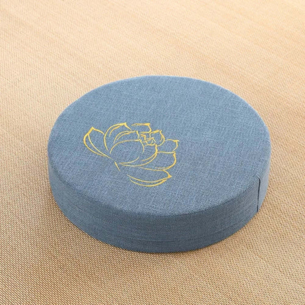 Coussin de sol rond, coloris Bleu avec fleur