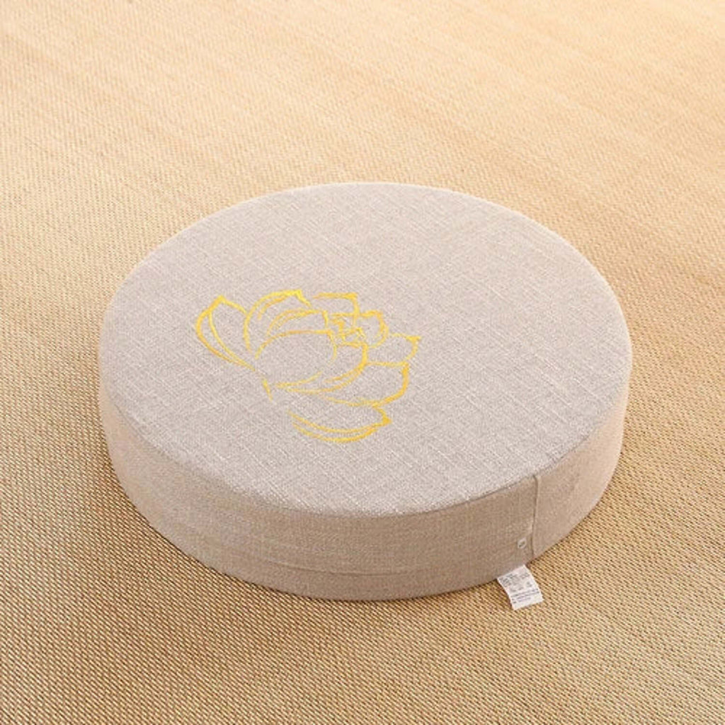 Coussin de sol rond, coloris Beige avec fleur