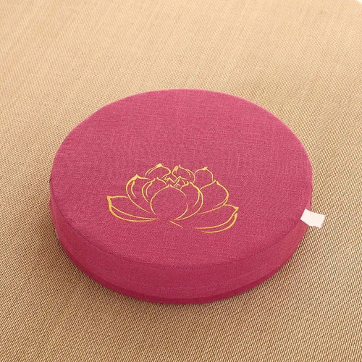 Coussin de sol rond, coloris Rouge avec fleur