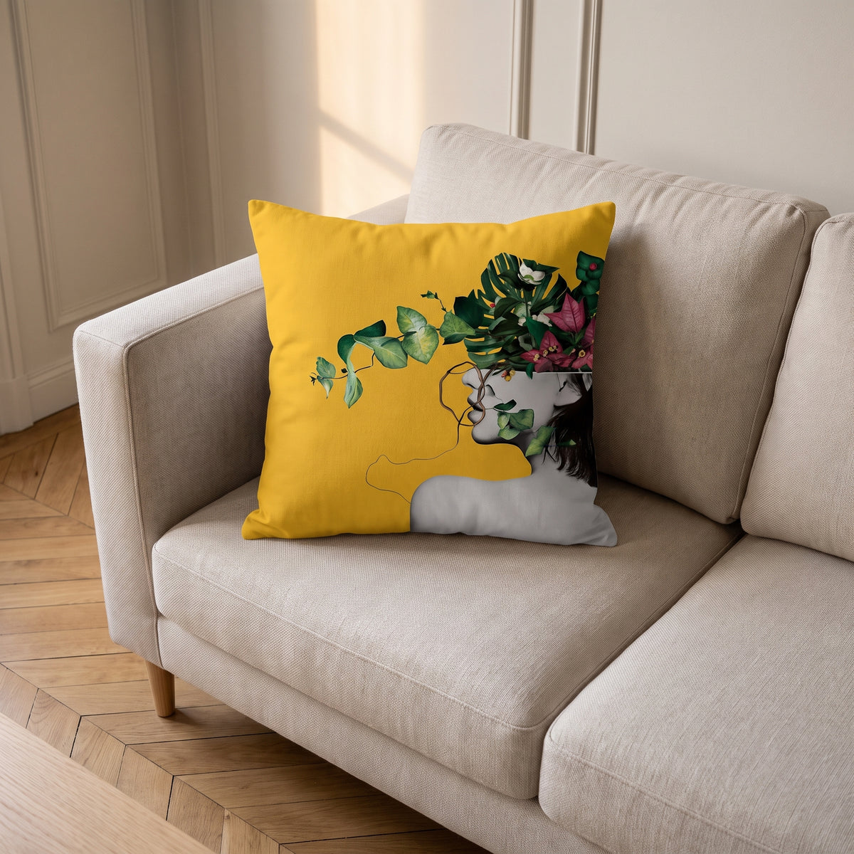 Housse de coussin Botanique en vase dans un intérieur Moment Cocooning