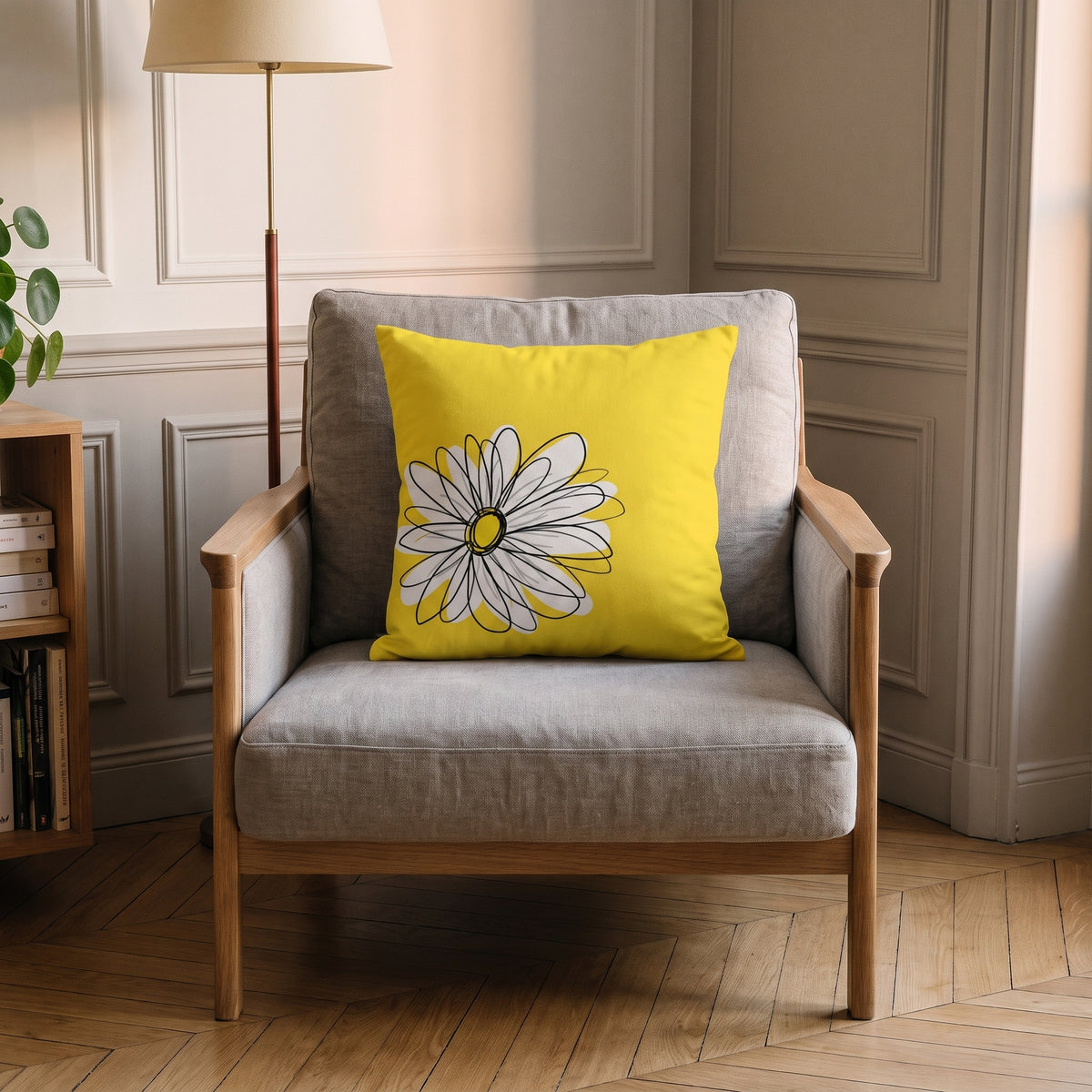 Housse de coussin Marguerite blanche dans un intérieur Moment Cocooning