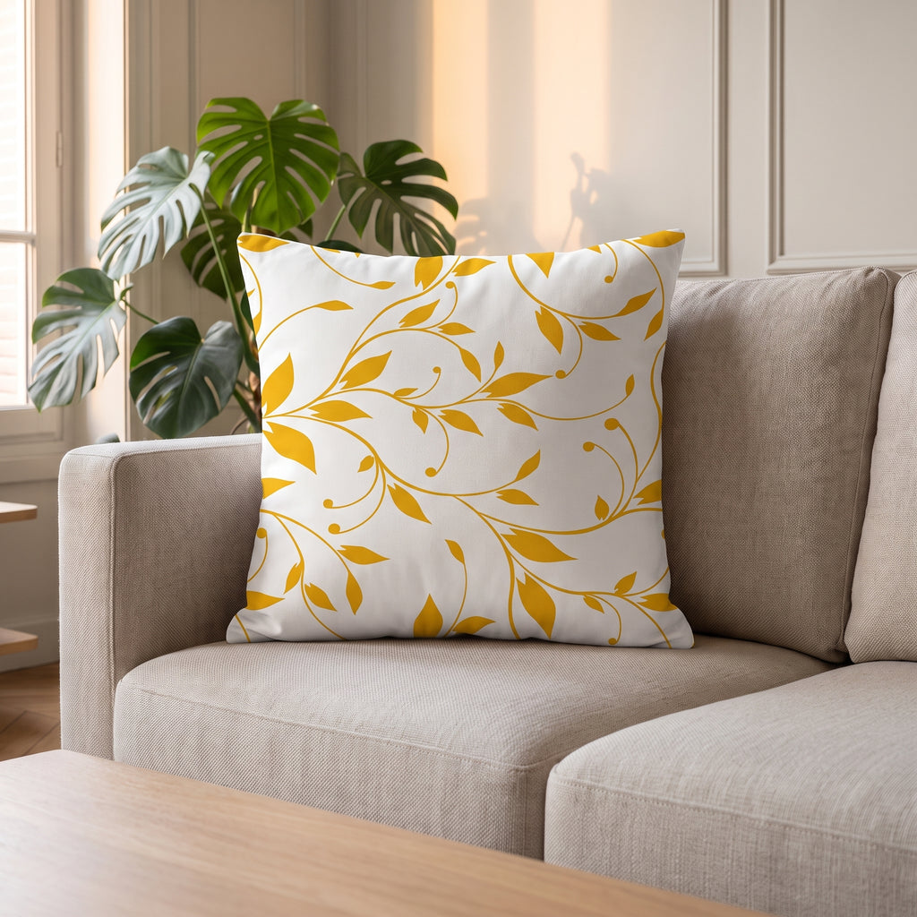 Housse de coussin Feuillage doré dans un intérieur Moment Cocooning