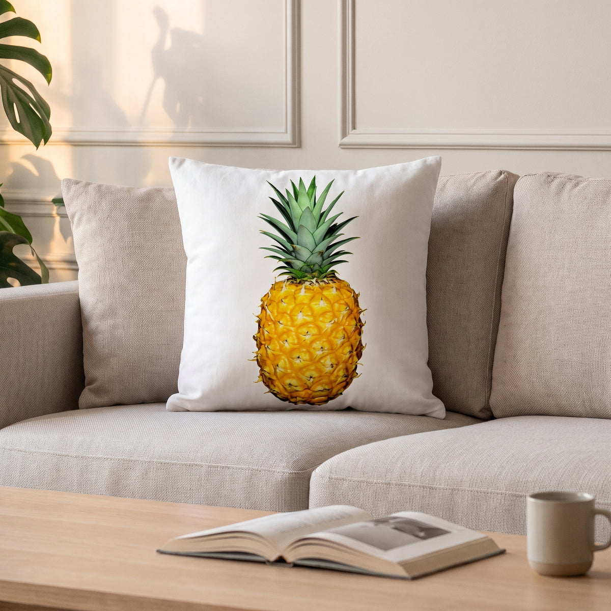 Housse de coussin Ananas réaliste dans un intérieur Moment Cocooning