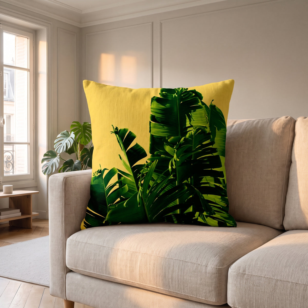 Housse de coussin Feuilles tropicales dans un intérieur Moment Cocooning