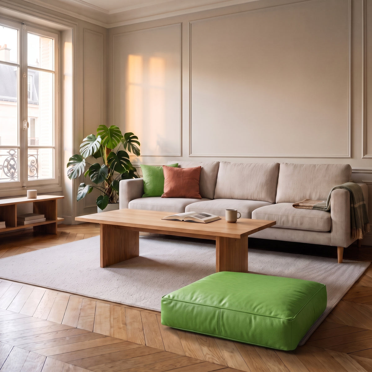 Coussin de sol vert en simili cuir