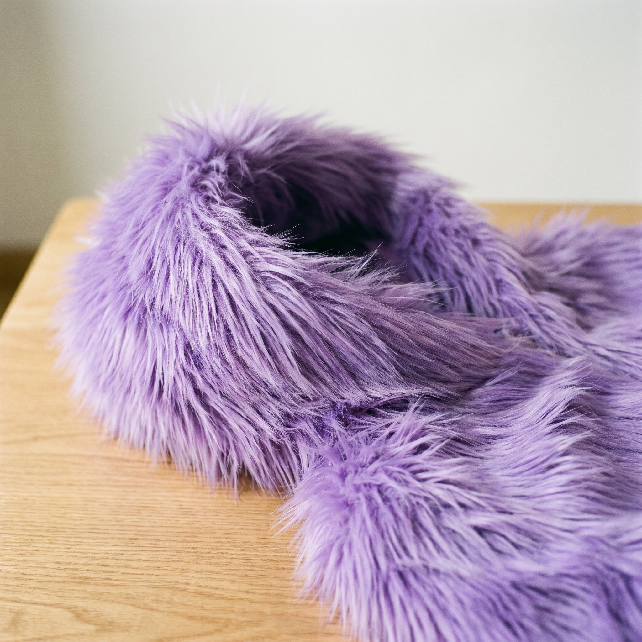 Détail rapproché des poils longs et du bord de capuche de la veste violette Image