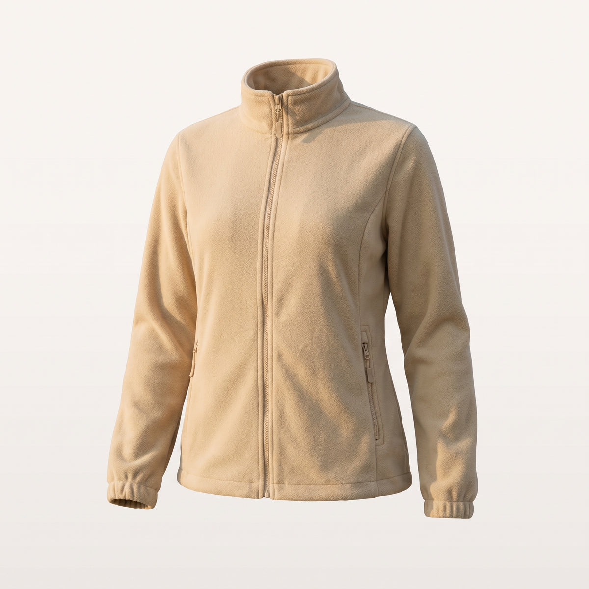 Veste polaire beige zippée vue de face sur fond uni Image
